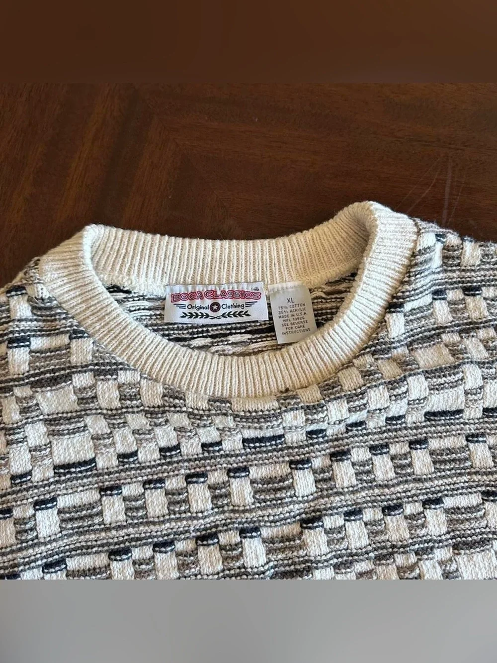 Vintage Boca Classics Textured Knit Sweater Men’s XL Boxy Fit Made in USA